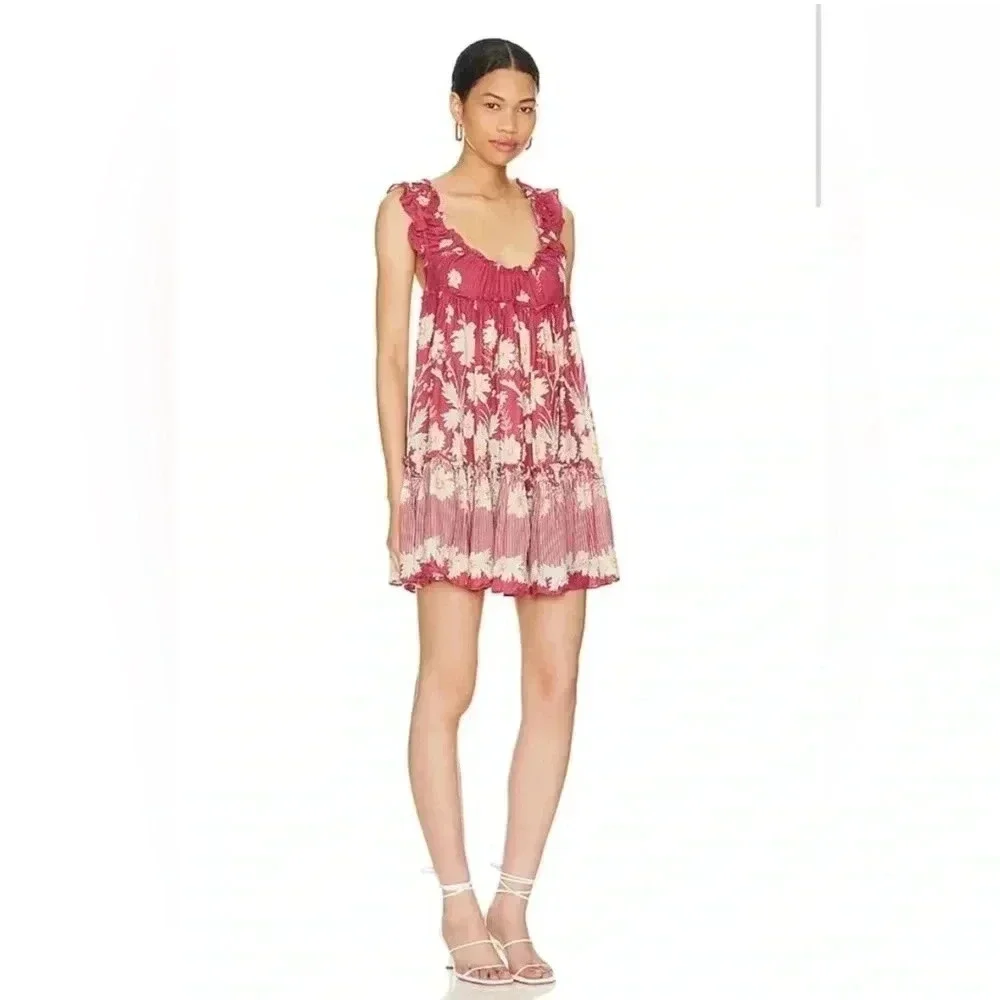 NWT Free People Intimately Bali Wild Daisy Slip Mini Dress Renaissance Red Combo